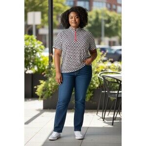 Tail 1/4 Zip Top Women 3X Black White Golf Tennis Short Sleeve Mock Neck Stretch